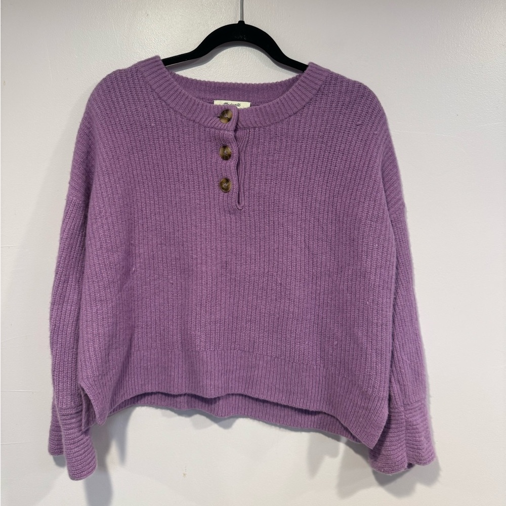 Purple Cashmere Wool blend Madewell henley button oversized sweater